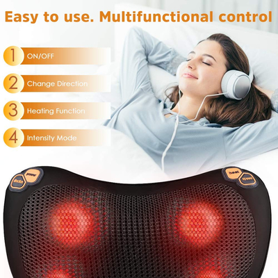 Βαθιά Γυρισμός 3D Shiatsu μαξιλάρι μασάζ με θερμότητα επαναφορτιζόμενο μαξιλάρι μασάζ