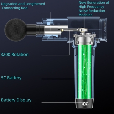 Υπερ-Ελαφρύ 2.2 λίβρες Carbon Fiber Percussion Massager Gun με ρυθμιζόμενο χέρι και οθόνη LCD